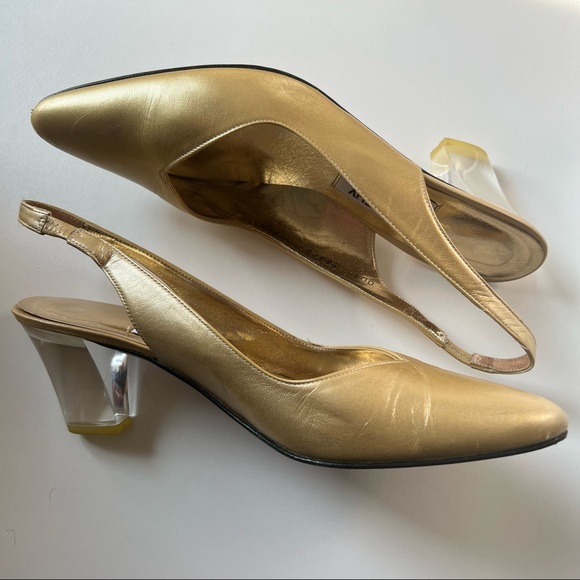 Timothy Hitsman Vintage Clear Heel Gold pointy toe sling back pump 7.5 - Picture 3 of 11